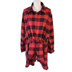Andree Unit Buffalo Plaid Hi Low Shirt Button Front Size 3X NWT Red Black Casual